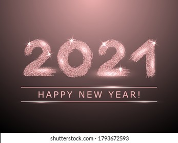 2021 Happy New Year vector greeting card. Confetti particles font calligraphy. Happy New Year wishes, 2021 of confetti scatter. Luxury banner.