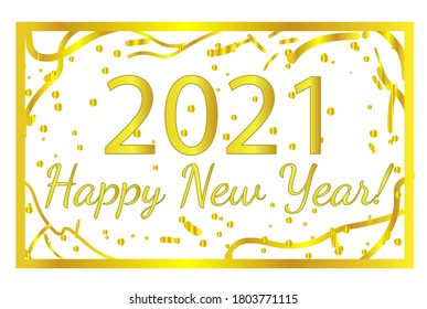 2021 Fröhliche Neujahrsvektorgrafik, Neujahrsbanner in den Farben Gold und Weiß mit Konfetti