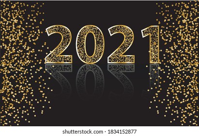 2021 Happy New Year vector background with  golden glitter numbers, shiny confetti.Festive premium concept template for holiday.  Christmas celebrate design.  Design  for banner, card, invitation