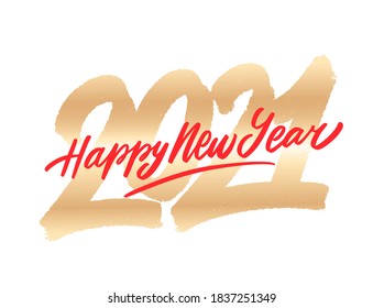 2021. Feliz Año Nuevo. Tarjeta de bienvenida con letras de papel de oro vectorial.