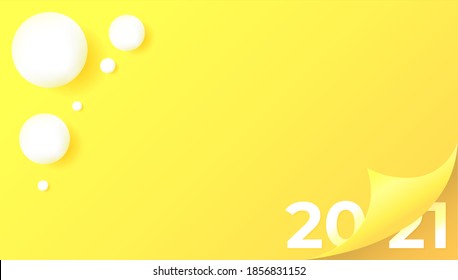 2021, happy new year vector. open paper wrap to change 2020 to 2021. 3D and realistic style. for design element, calendar, background, banner, greeting card. yellow orange color. numbers 2021