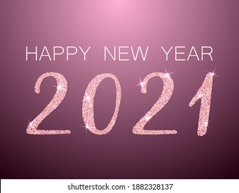 2021 Feliz Año Nuevo tarjeta de saludo vectorial. Caligrafía de fuentes de partículas de confetti. Felices deseos de Año Nuevo, 2021 de confetti scatter. Banner de lujo.