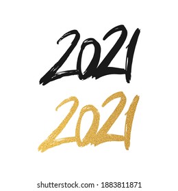 2021 Happy New Year vector brush calligraphy number isolated on white background.