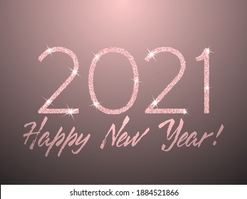 2021 Feliz Año Nuevo tarjeta de saludo vectorial. Partículas de confetti caligrafía del tipo de letra rosada. Felices deseos de Año Nuevo, 2021 de confetti scatter. Banner de lujo.