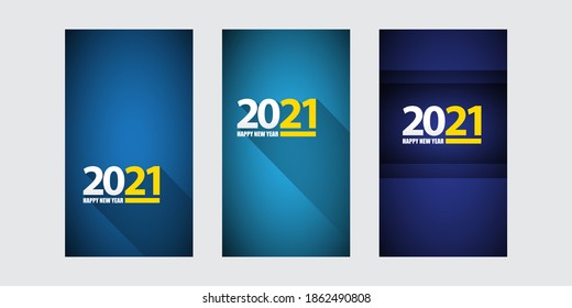 2021 Happy new year vertical banner background set or greeting card with text. vector 2021 new year numbers isolated on vertical background. New year Stories design template set