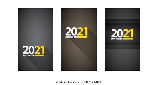 2021 Happy new year vertical banner background set or greeting card with text. vector 2021 new year numbers isolated on vertical grey background. New year Stories design template set
