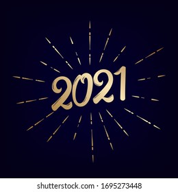2021 Happy New Year. Vintage lettering text for Happy New Year or Merry Christmas. Holiday background with golden bokeh number 2021. Dark vector Illustration