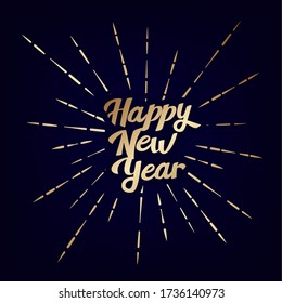 2021 Happy New Year. Vintage lettering text for Happy New Year or Merry Christmas. Holiday background with golden bokeh number 2021. Dark vector Illustration