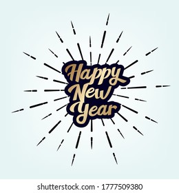 2021 Happy New Year. Vintage lettering text for Happy New Year or Merry Christmas. Holiday background with golden bokeh number 2021. Dark vector Illustration