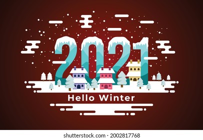 2021 happy new year white banner with winter illustration Free Vector