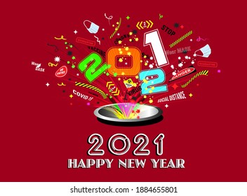 2021 Happy New Year wishes poster - covid 19 concept included