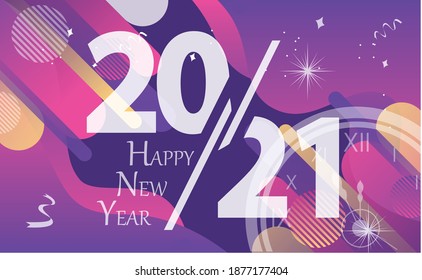2021. happy new years. with clock  design. Vector Illustration
