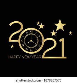 2021. happy new years. with clock gold and black design. Vector Illustration