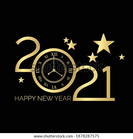 2021. happy new years. with clock gold and black design. Vector Illustration