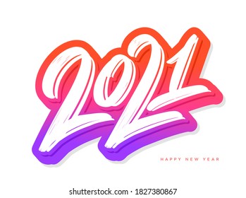 2021. Happy New Year.Vector hand drawn lettering greeting card.