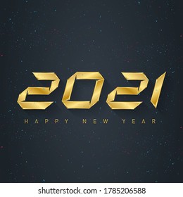 2021 holiday greeting card with confetti and glitter. Vector brochure design template. Cover with wishes. Happy new year 2021, vector background with gold letters and numbers.