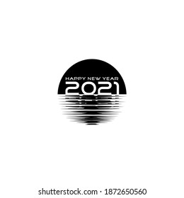 2021 Hppay New Year Illustration Black White Vector 