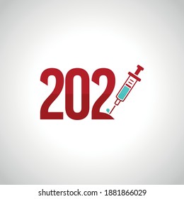 2021 icon vector illustration design template. Vaccine injection Design for banner, greeting cards, brochure or print. Vector illustration. Isolated on white background.