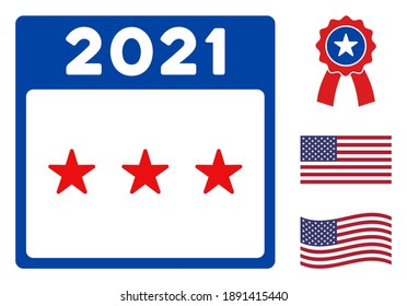 Icono de fecha de independencia 2021 en colores azul y rojo con estrellas. El estilo de ilustración de fecha de la independencia de 2021 usa los colores oficiales estadounidenses de los partidos políticos demócrata y republicano, y formas estelares.
