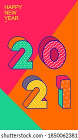 2021 isometric 3d letters, typography numbers, happy new year  illustration.
