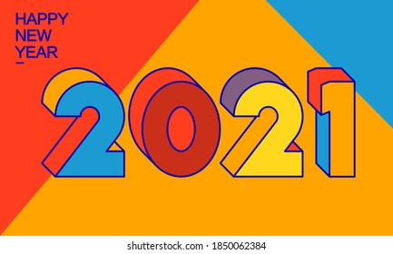2021 isometrische 3D-Buchstaben, Typografie-Zahlen, glückliche neue Jahresgrafik.
