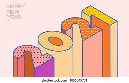 2021 isometric 3d letters, typography numbers, happy new year  illustration.
