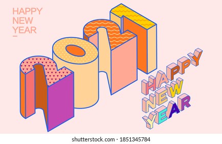 2021 isometric 3d letters, typography numbers, happy new year  illustration.
