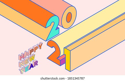 2021 isometric 3d letters, typography numbers, happy new year  illustration.
