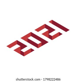 2021. Isometric style text with depth effect. Minimalistic happy new year illustration template. Art for the calendar. Red. Eps 10