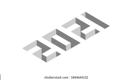 2021. Isometric text style with depth effect. Minimal 3D numbers template for Happy New Year.