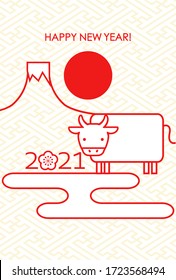 2021 Japanese New Year card Zodiac cow, Mt. Fuji