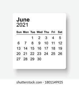 2021 June Calendar design. Simple design.