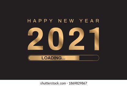 Ladung 2021. Gold 2021 glückliches neues Jahr einzeln auf schwarzem Hintergrund. Vektorgrafik.