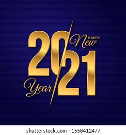 2021 logo happy new year. Celebration text graphics. Cover of business diary for with wishes. Brochure design template, poster, card, banner. Vector illustration. Isolated on blue background.