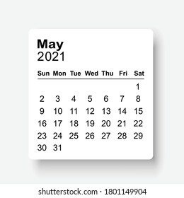 Diseño del calendario 2021 de mayo. Diseño sencillo.