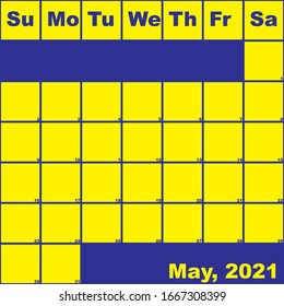 2021 May yellow on blue planner calendar with huge space for notes