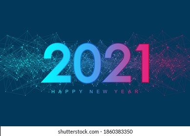 2021 Merry Christmas and Happy New Year greeting card, poster, cover. Modern futuristic template for 2021. Digital data visualization. Plexus geometric effect. Vector illustration