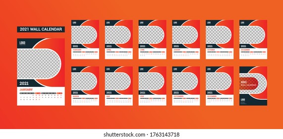 2021 minimal geometric wall calendar template design.