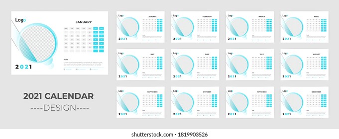 2021 Minimalist date planner, Professional desk calendar template. Set of 12 Months, Week starts Monday