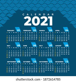 2021 Monthly Wall calendar. Abstract design. Set of 12 months. Week starts on Sunday. Concept, vector editable calender page template. Vertical. Vector abstract artistic illustration. Pastel.