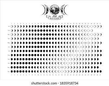 2021 moon phases calendar white astronomy vector chart