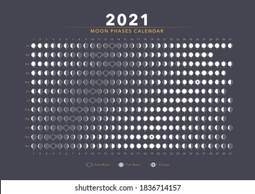 2021 moon phases calendar white astronomy vector chart