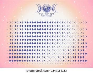 2021 moon phases calendar white astronomy vector chart