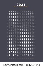 2021 moon phases calendar white astronomy vector chart