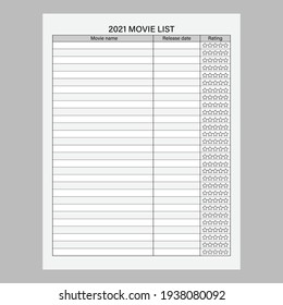 2021 Movie List Vector Planner Templates Design