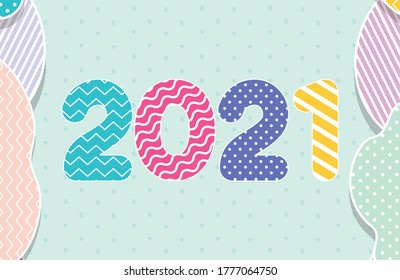 2021 multicolored number with lines and points of happy new year design, Welcome celebrate greeting card happy decorative and celebration theme Vector illustration