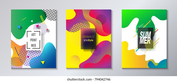 2021 music festival carnival posters, flyer, brochure cover set, abstract dynamic minimalist vibrant lines fluid summer colors shapes, concept pop art form music elements, tropical exotic modern style