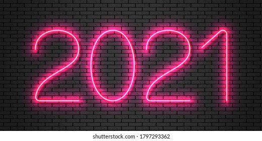 2021 Neontext. Alles Gute zum neuen Jahr 2021 Neonbanner. Vektorgrafik.