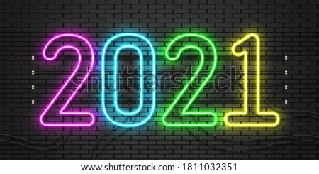 2021 neon text. Happy 2021 new year neon banner. Vector Illustration.