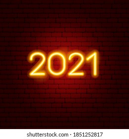 2021 Neon Text. Vector Illustration of New Year Promotion.